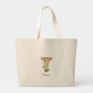 Sac à main en bois avec lettre T et monogramme flo