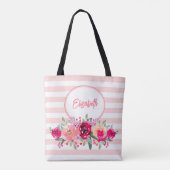 Sac à main en monogramme à rayures roses et fleurs (Dos)