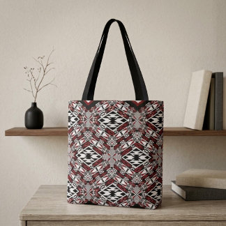 Sac à main en tapisserie tribale rouge, blanc et n