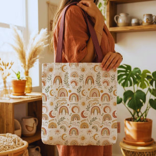 Sac à main en toile arc-en-ciel et botanique Boho
