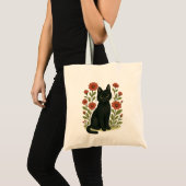 Sac à main floral avec un chat noir mignon (Devant (produit))