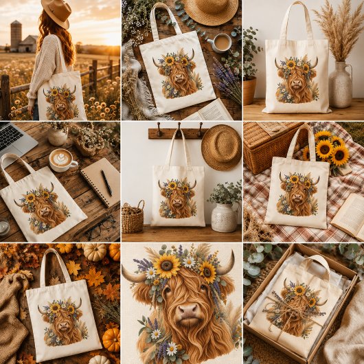 Sac à main floral Highland Cow