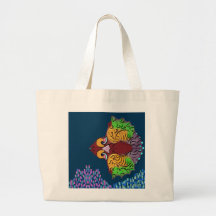 Sac à main géant en toile avec poisson abstrait en