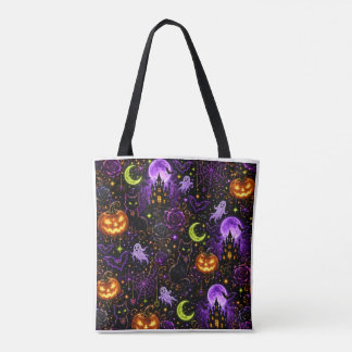 Sac à main Halloween néon Chat noir et Fantôme