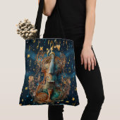 Sac à main large rococo violon bleu et or cosmique (De près)