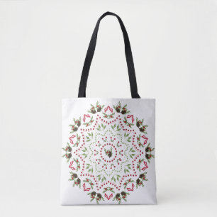 Sac à main mandala avec texte cône de pin et baies