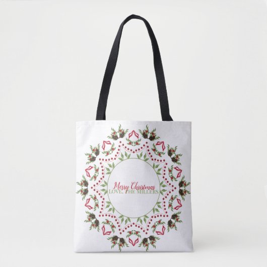 Sac à main mandala avec texte cône de pin et baies (Devant)