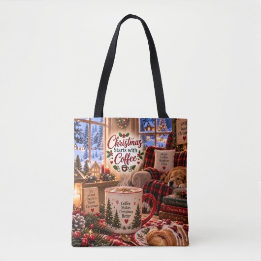 Sac à main Noël commence avec du café (Devant)