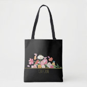 Sac à main noir chic et tendance à fleurs (Devant)
