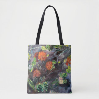 Sac à main noir et rouge de la flore hawaïenne