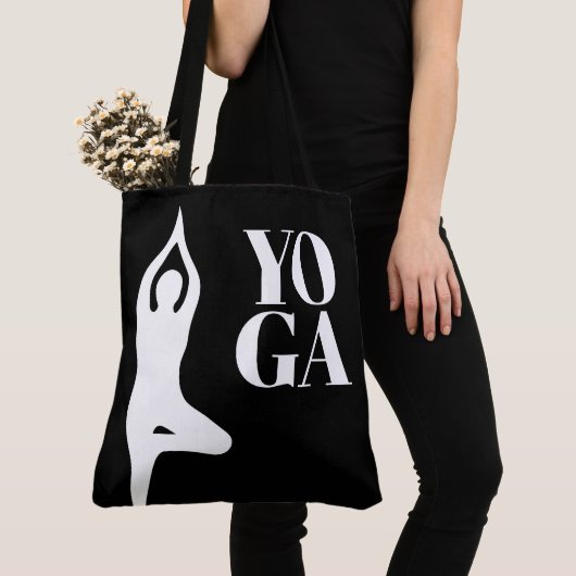 Sac à main noir silhouette de pose d'arbre de yoga (De près)