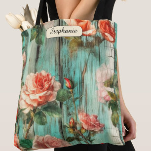 Sac à main personnalisé Turquoise Shabby Chic Rose