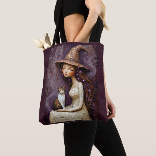 Sac à main sorcière féerique chat Halloween lune (De près)
