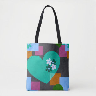 Sac à main tout en cœur abstrait et motifs floraux