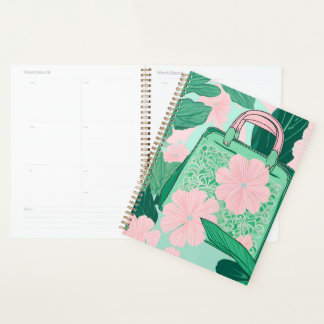 Sac à main trompe l'oeil floral rose et vert Illus