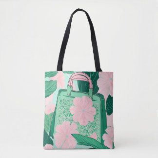 Sac à main trompe l'œil floral rose et vert Illusi