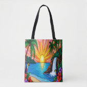 Sac à main tropical au vitrail de coucher de solei (Devant)