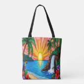 Sac à main tropical au vitrail de coucher de solei (Dos)