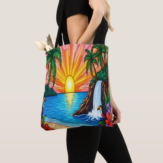 Sac à main tropical au vitrail de coucher de solei (De près)