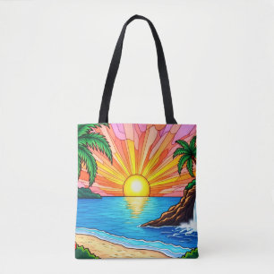 Sac à main tropical vitrail coucher de soleil