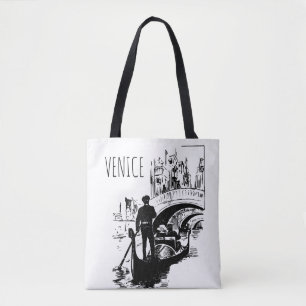 Sac à main Venise Italie Gondole Noir et Blanc