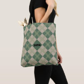 Sac à main vert à motif Argyle rouge avec nom (De près)