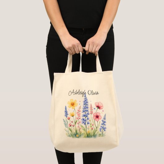 Sac à provisions de style aquarelle à fleurs sauva (Devant (produit))