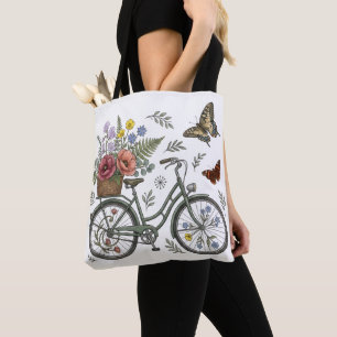 Sac à toile fantaisiste fleurs et papillons avec v