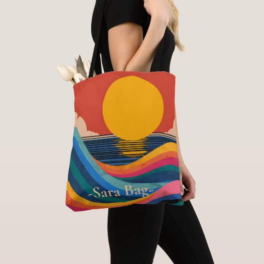 Sac à Tote Abstrait Bauhaus Vagues de Coucher de S (De près)