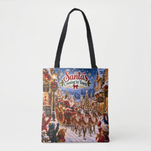 Sac à Tote de Noël Arrivée de Père Noël en Ville
