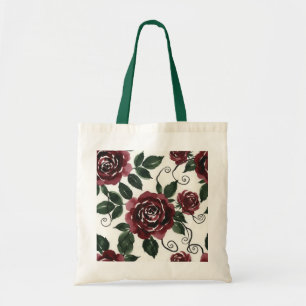 Sac à Tote Élégant Fleurs Roses Rouge Foncé de Bie