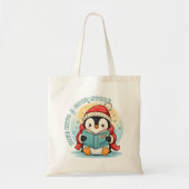 Sac à Tote en Coton Mignon Manchot de Lecture pour (Devant)