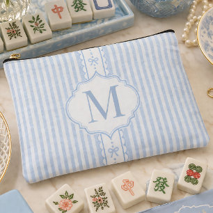 Sac à tuiles de Mahjong en seersucker bleu personn