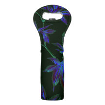 Sac à vin floral japonais profond bleu et vert