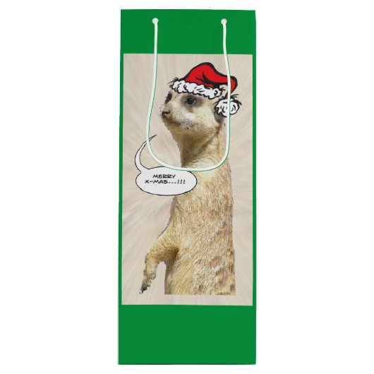 Sac à vin vert Meerkat pour Noël (Devant)