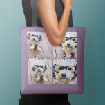 Sac Ajustable 4 Photo Collage avec nom manuscrit - violet<br><div class="desc">Utilisez quatre photos carrés pour créer un cadeau unique et personnel. Ou vous pouvez garder le chiot hipster et faire un gardien branché. Si vous avez besoin d'ajuster les images,  cliquez sur l'outil personnaliser pour apporter des modifications.</div>