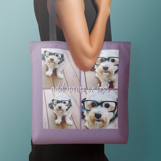 Sac Ajustable 4 Photo Collage avec nom manuscrit - violet