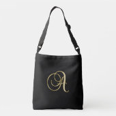 Sac Ajustable "A" Monogramme initial en or sur noir. (Dos)