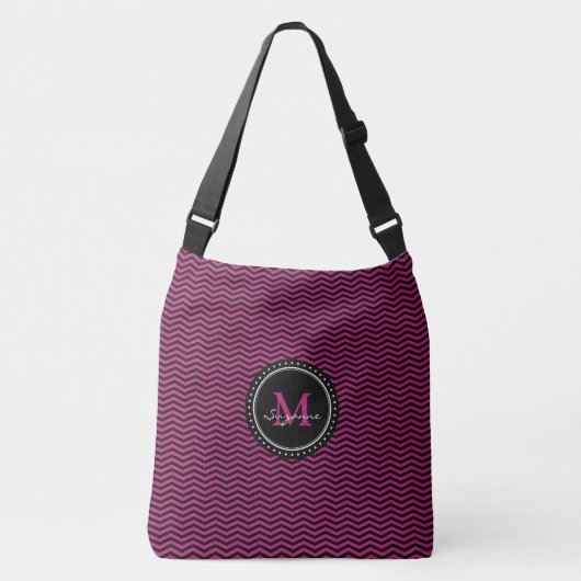 Sac Ajustable Abrégé sur rose Chevron | noir de monogramme (Devant)