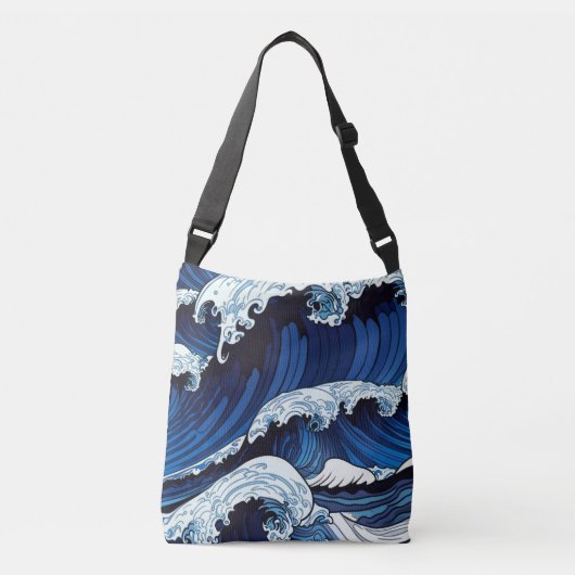 Sac Ajustable Abstrait Blue Ocean Waves Art de style japonais | (Devant)