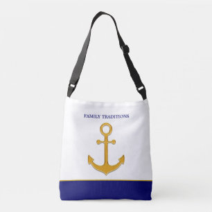 Sac Ajustable Ancre dorée de famille sur fond bleu et blanc