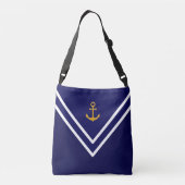 Sac Ajustable Ancre en or nautique sur bleu et blanc marine (Dos)