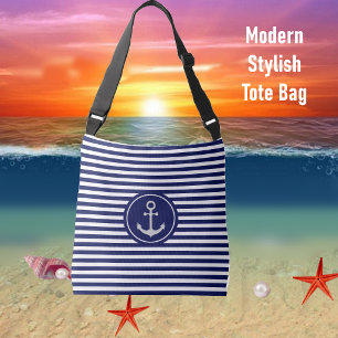 Sac Ajustable Ancre Nautione sur Rayures Bleues et Blanches