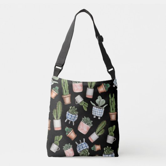 Sac Ajustable Aquarelle Accueil Plante Noir sans couture (Devant)