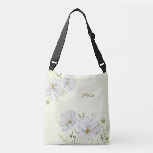 Sac Ajustable Aquarelle Blanc Cosmos Fleurs Peinture Botanique (Devant)