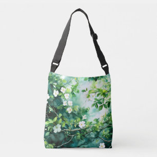 Sac Ajustable Aquarelle botanique Fleurs blanches Feuilles verte