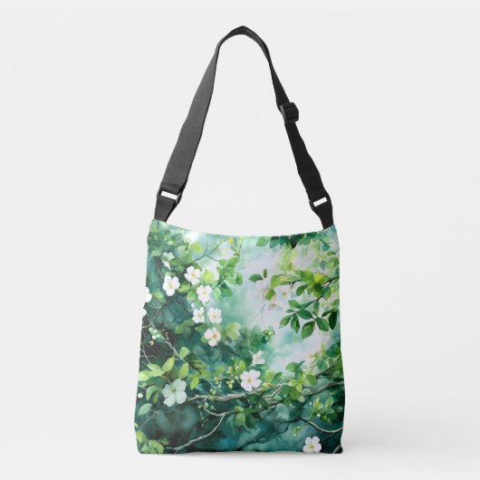 Sac Ajustable Aquarelle botanique Fleurs blanches Feuilles verte (Devant)