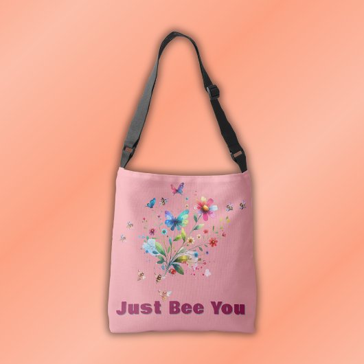 Sac Ajustable Aquarelle florale simple Monogramme Abeille rose