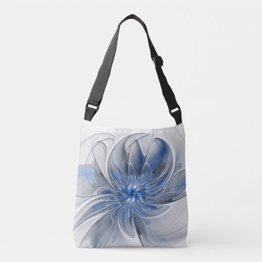 Sac Ajustable Aquarelle gris bleu Abstrait Fractal Art Flower (Devant)