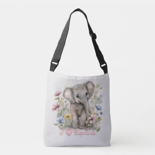 Sac Ajustable Aquarelle, I Love Elephants (Devant)